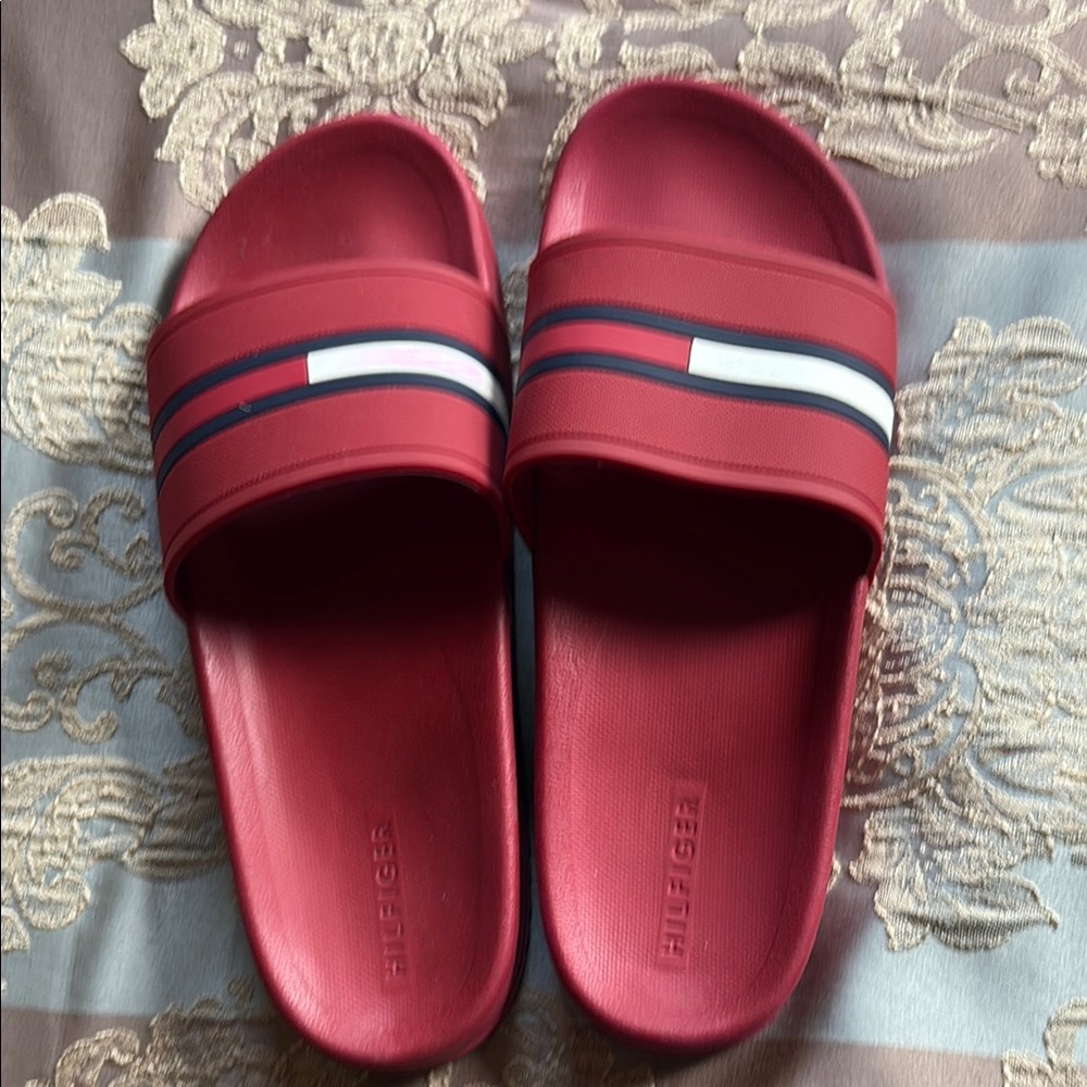 Tommy Hilfiger Red Slide Sandals with Logo